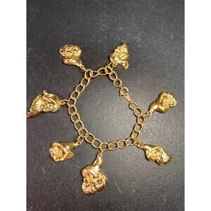 Vintage Disney Seven Dwarfs Gold Tone Charm Bracelet 6.5”